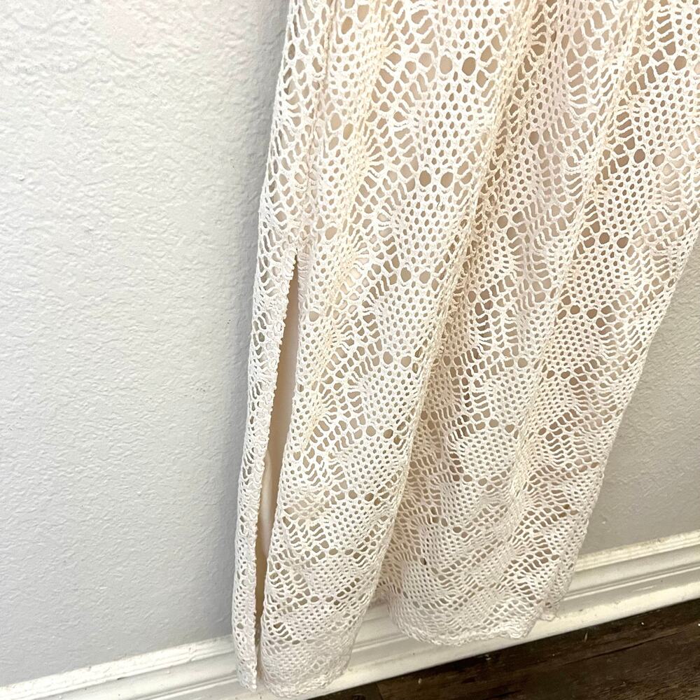 Vintage 90 Newport News Ivory Crochet Lace Maxi Dress 8 Coastal Cottagecore Boho - Picture 5 of 8